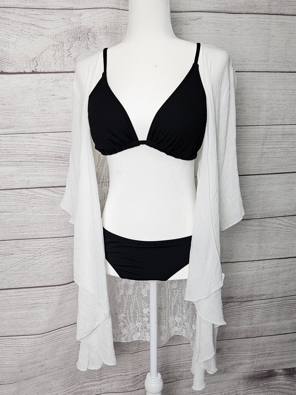 White Lace-Back Women's Open-Front Duster Swim Cover-up